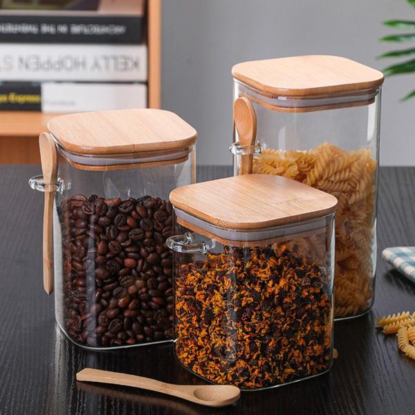 clear glass spice jar condiment container seasoning box dry storage bottle 1000/1200/1500ml with spoon and wooden lid bottles & jars
clear glass spice jar condiment container seasoning box dry storage bottle 1000/1200/1500ml with spoon and wooden lid bottles & jars