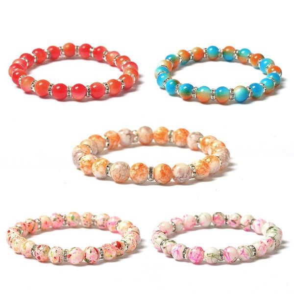 charm bracelets 5pcs 8mm multi-colors glass bead & 6mm crystal spacer stretch bracelet, Golden;silver
charm bracelets 5pcs 8mm multi-colors glass bead & 6mm crystal spacer stretch bracelet, Golden;silver
