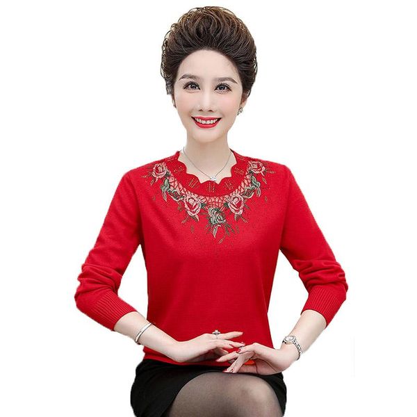 women's sweaters middle-aged autumn pullovers plus size thin section bottoming embroidered knit sweater female mother r506, White;black
women's sweaters middle-aged autumn pullovers plus size thin section bottoming embroidered knit sweater female mother r506, White;black