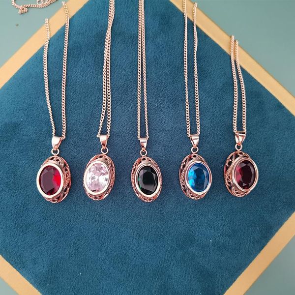 vintage oval crystal pendant necklace for women rose golden copper neck chain hollow flower pattern jewelry collier necklaces, Silver
vintage oval crystal pendant necklace for women rose golden copper neck chain hollow flower pattern jewelry collier necklaces, Silver
