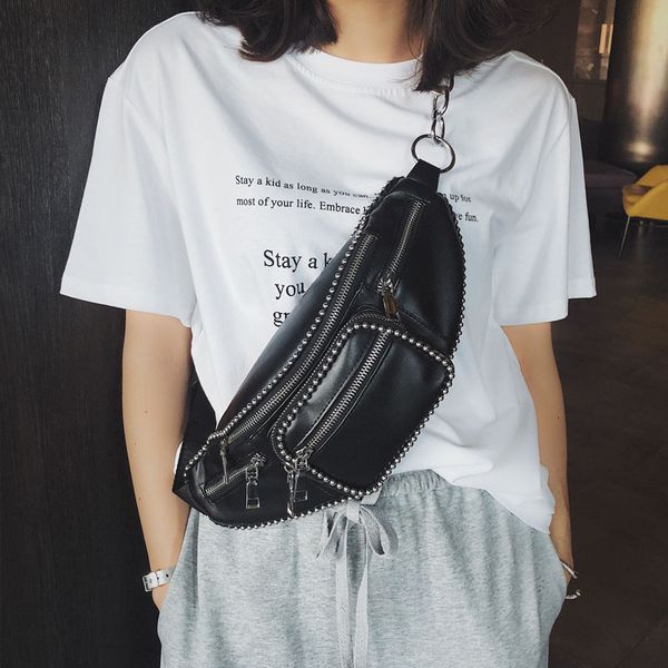 fashion rivet womens waist bag pu leather korean wild solid color simplicity female fanny pack black l003
fashion rivet womens waist bag pu leather korean wild solid color simplicity female fanny pack black l003