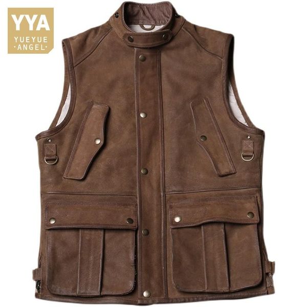 men's vests outdoor mens cargo vintage cowhide genuine leather cowboy sleeveless jacket vest multi-pocket stand collar biker waistcoat, Black;white
men's vests outdoor mens cargo vintage cowhide genuine leather cowboy sleeveless jacket vest multi-pocket stand collar biker waistcoat, Black;white