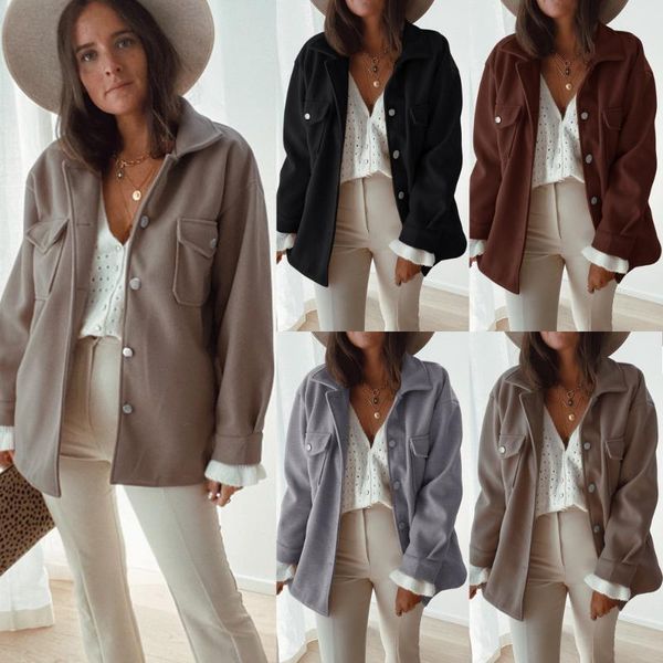 women autumn clothing long sleeve button jackets turn-down collar pockets outerwear coats women's, Black;brown
women autumn clothing long sleeve button jackets turn-down collar pockets outerwear coats women's, Black;brown