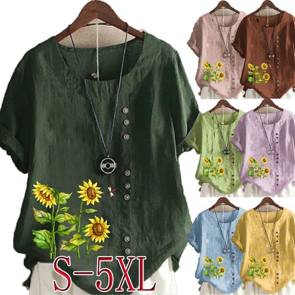 women's t-shirt arrived summer fashion printed linen casual loose round neck short sleeve shirt blouse plus size, White
women's t-shirt arrived summer fashion printed linen casual loose round neck short sleeve shirt blouse plus size, White