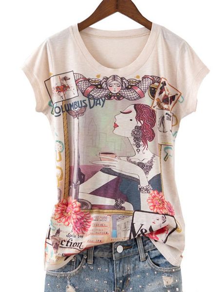 women's t-shirt 2021 summer fashion coffee girl printed slim round collared cotton short sleeve, White
women's t-shirt 2021 summer fashion coffee girl printed slim round collared cotton short sleeve, White