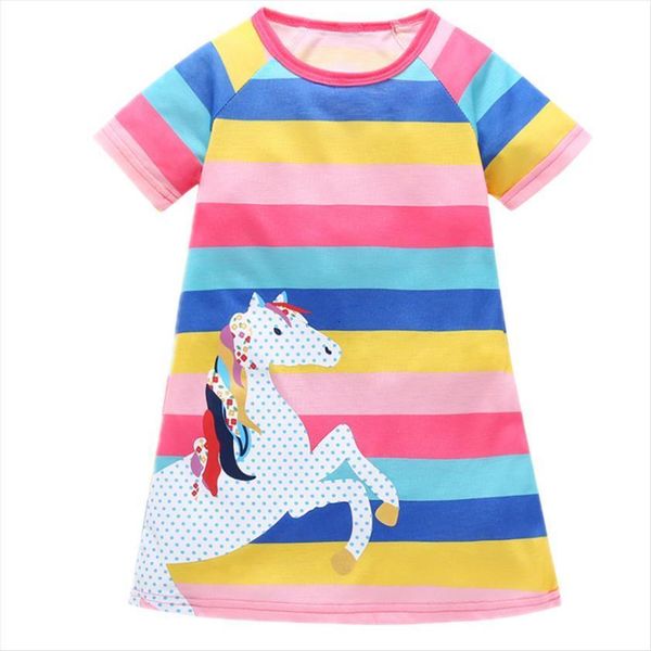 toddler kid girl rainbow striped dresses summer leisure outdoor straight cartoon horse print princess, Red;yellow 
toddler kid girl rainbow striped dresses summer leisure outdoor straight cartoon horse print princess, Red;yellow
