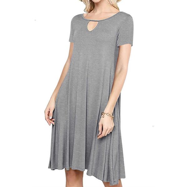 dresses 2021 spring casual and summer women's round neck short sve pocket drs, Black;gray
dresses 2021 spring casual and summer women's round neck short sve pocket drs, Black;gray