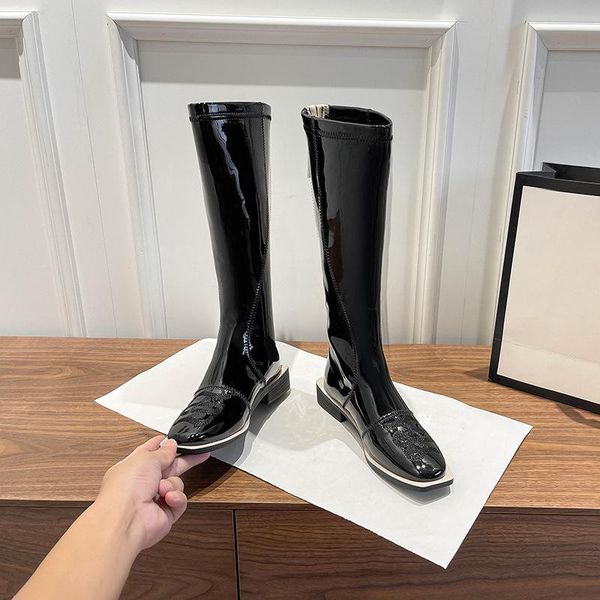 boots parents' tube women's 2021 autumn winter square head patent leather thick heel zipper below knee high, Black
boots parents' tube women's 2021 autumn winter square head patent leather thick heel zipper below knee high, Black