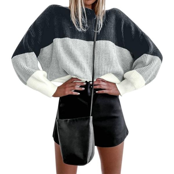 women's sweaters sweater patchwork knitwear pullovers long sleeve winter 2021 femal knitted for women, White;black
women's sweaters sweater patchwork knitwear pullovers long sleeve winter 2021 femal knitted for women, White;black