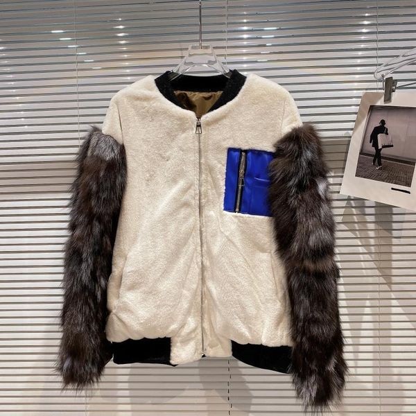 women's jackets fur sleeve splicing plush jacket women 2021 winter patch color block coat, Black;brown
women's jackets fur sleeve splicing plush jacket women 2021 winter patch color block coat, Black;brown
