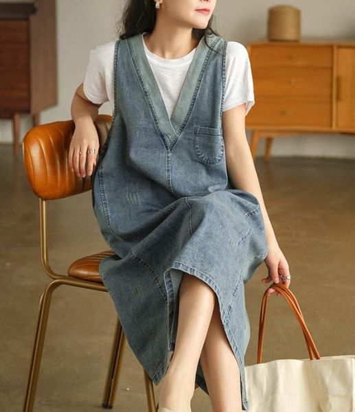 women dress spring summer loose casual retro denim v-neck sleeveless spliced all-match dresses, Black;gray
women dress spring summer loose casual retro denim v-neck sleeveless spliced all-match dresses, Black;gray