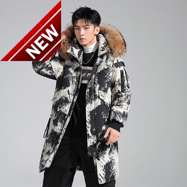 men down jacket long parka coat 80% white duck winter outwear hooded overcoat s fashion 2021, Black