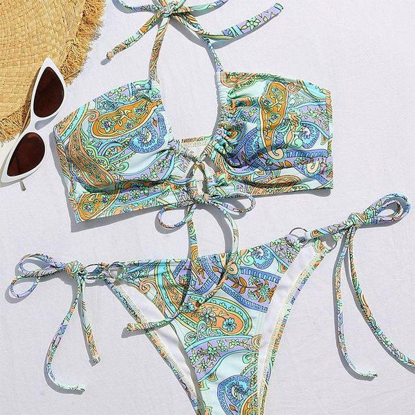 women's swimwear vintage print bandeau swimsuit swimming suit halter push up bikini 2021 string high cut bathing, White;black
women's swimwear vintage print bandeau swimsuit swimming suit halter push up bikini 2021 string high cut bathing, White;black