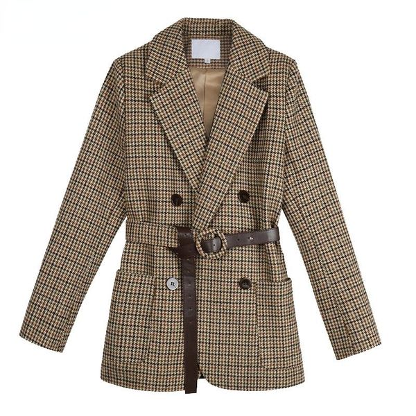 women's suits & blazers vintage houndstooth winter thick women jacket blazer sashes plaid female suit with belt long sleeve blaser 2021, White;black
women's suits & blazers vintage houndstooth winter thick women jacket blazer sashes plaid female suit with belt long sleeve blaser 2021, White;black