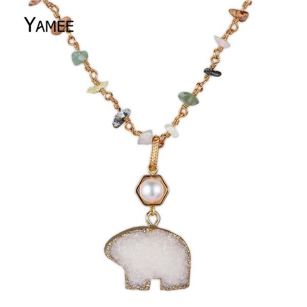 pendant necklaces unique white bear natural druzy crystal freshwater pearl gold plating handmade gem stone beads adjustable charm necklace, Silver
pendant necklaces unique white bear natural druzy crystal freshwater pearl gold plating handmade gem stone beads adjustable charm necklace, Silver
