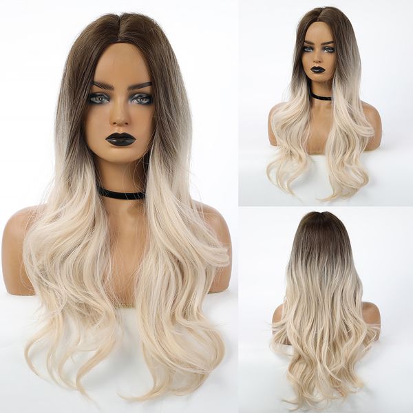 long body wave wigs ombre brown light blonde platinum middle part wig for women cosplay natural heat resistant synthetic hairfactory direct, Black
long body wave wigs ombre brown light blonde platinum middle part wig for women cosplay natural heat resistant synthetic hairfactory direct, Black