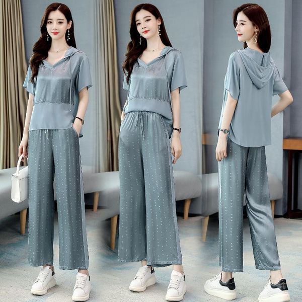 women's two piece pants 2021 summer women pieces suits lady short sleeve contrast stitching hooded shirt +long wide leg trousers sets, White
women's two piece pants 2021 summer women pieces suits lady short sleeve contrast stitching hooded shirt +long wide leg trousers sets, White