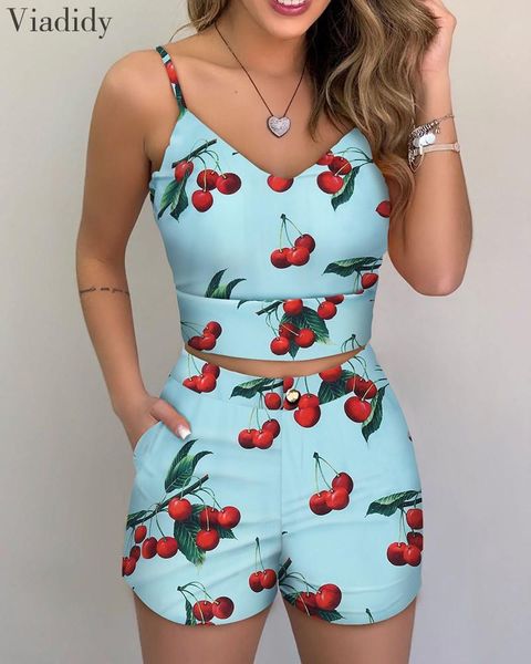 fruit print spaghetti strap v neck crop & pocket shorts sets women summer suit casual two piece outfits for women's tracksuits, Gray
fruit print spaghetti strap v neck crop & pocket shorts sets women summer suit casual two piece outfits for women's tracksuits, Gray