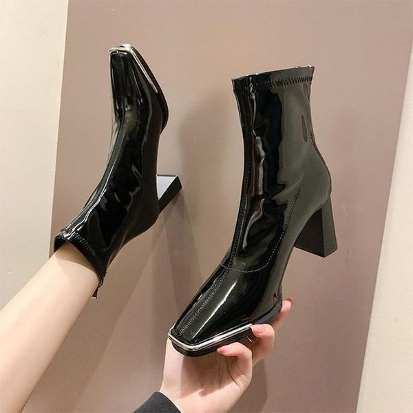 boots 2021 autumn women patent leather pointed toe ladies square high heel mid calf female quality short, Black
boots 2021 autumn women patent leather pointed toe ladies square high heel mid calf female quality short, Black