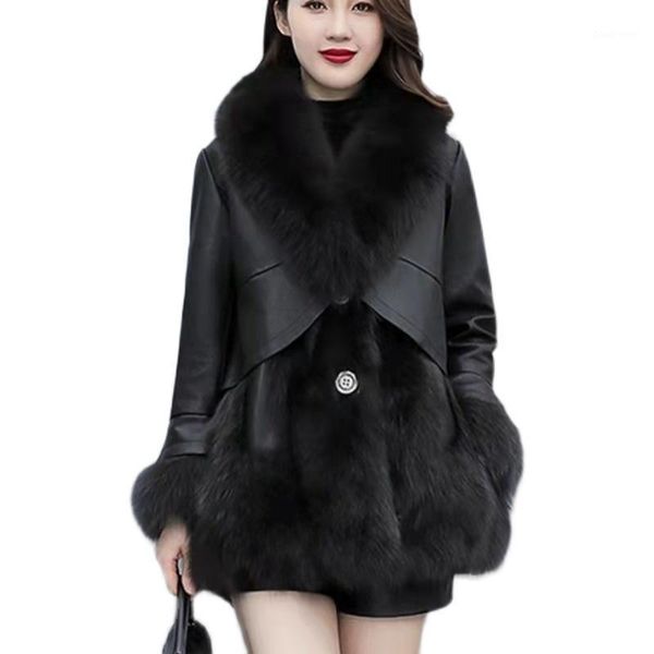 women's fur & faux coat winter 2021 slim mid-length collar leather stitching v-neck outwear female110, Black
women's fur & faux coat winter 2021 slim mid-length collar leather stitching v-neck outwear female110, Black