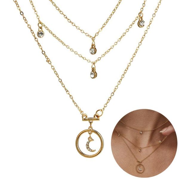 fashion elegant moon pendant necklace retro multi-layer crystal necklaces jewelery accessories (golden), Silver
fashion elegant moon pendant necklace retro multi-layer crystal necklaces jewelery accessories (golden), Silver