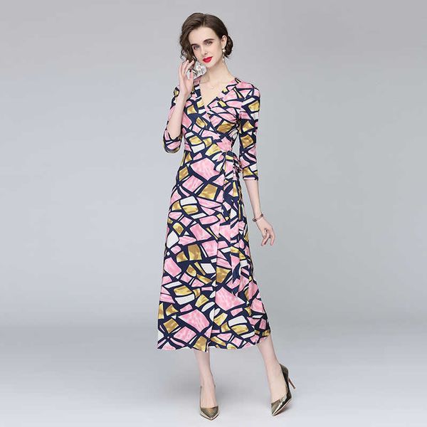 women summer designer elegant warp dress pink v neck casual party robe female vintage printting long dresses vestidos 210525, Black;gray
women summer designer elegant warp dress pink v neck casual party robe female vintage printting long dresses vestidos 210525, Black;gray
