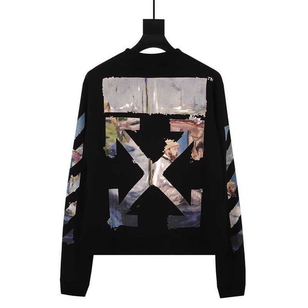 hoodiescorrect version of ow 19fw oil painting arrow round neck pullover, Black 
hoodiescorrect version of ow 19fw oil painting arrow round neck pullover, Black