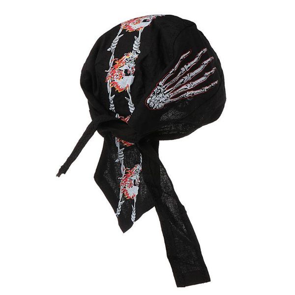 

sport outdoor bandana adjustable head wrap hip hop skull flames print motorcycle beanie helmet cap liner pirate r58b cycling caps & m, Black