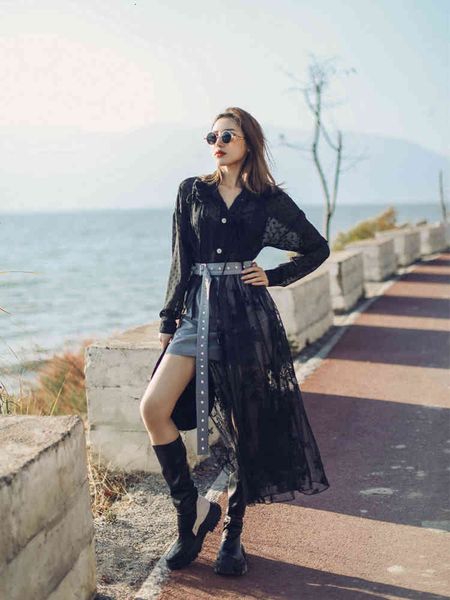 casual dresses women spring summer black lace suits original design long sleeve polka dot chiffon detachable embroidered eo7y, Black;gray
casual dresses women spring summer black lace suits original design long sleeve polka dot chiffon detachable embroidered eo7y, Black;gray