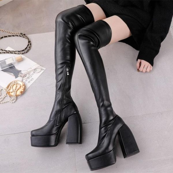 boots plus size 43 platform high chunky heel women thigh sky black pu leather zipper
boots plus size 43 platform high chunky heel women thigh sky black pu leather zipper
