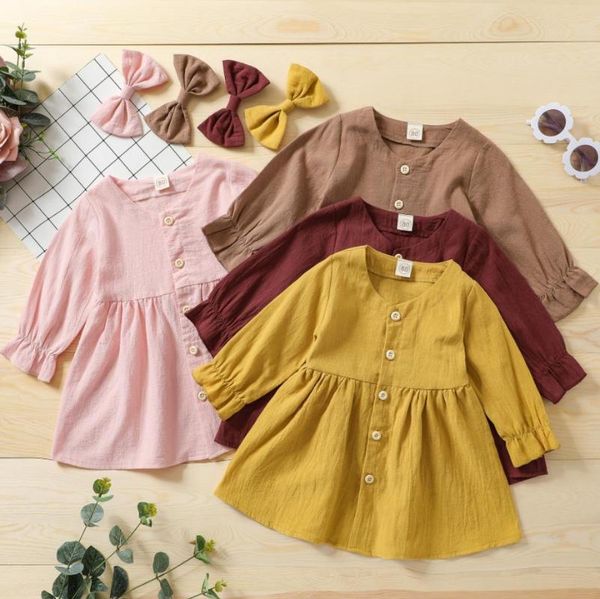 girl's dresses kids casual outfit solid color long sleeves single-breasted dress bow hair clip girls, Red;yellow
girl's dresses kids casual outfit solid color long sleeves single-breasted dress bow hair clip girls, Red;yellow
