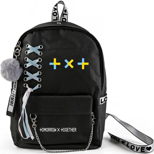 backpack kpop txt large capacity school bag with crossed ribbon plush ball pendant tomorrow x together travel fan collection
backpack kpop txt large capacity school bag with crossed ribbon plush ball pendant tomorrow x together travel fan collection