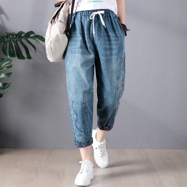 women's jeans 2021 women summer floral embroidery vintage patchwork ankle length female beautiful casual loose denim pants, Blue
women's jeans 2021 women summer floral embroidery vintage patchwork ankle length female beautiful casual loose denim pants, Blue