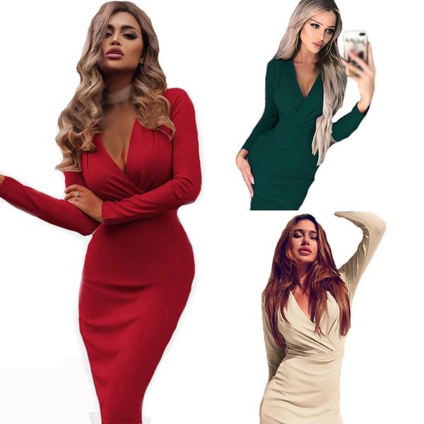 casual dresses women dress autumn winter solid color long sleeve elegant office lady deep v neck bodycon pencil party, Black;gray
casual dresses women dress autumn winter solid color long sleeve elegant office lady deep v neck bodycon pencil party, Black;gray