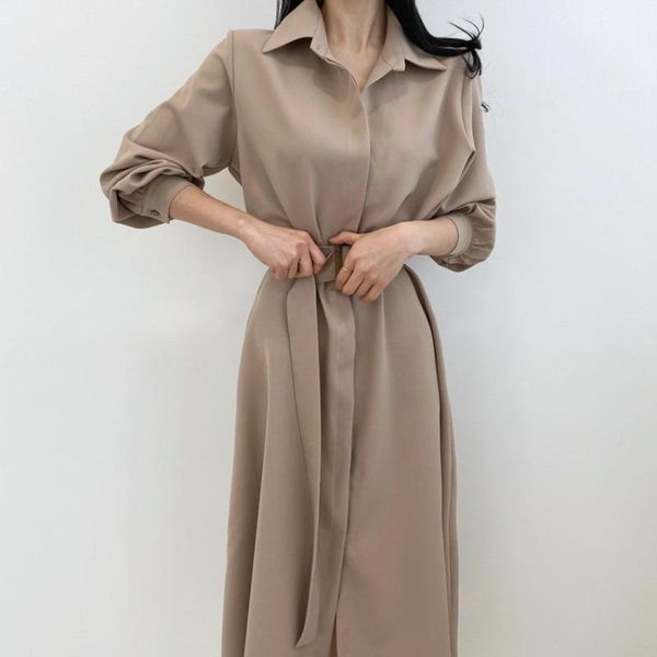 casual dresses autumn vintage single-breasted lapel khaki long-sleeved shirt dress belt fashion temperament robe black vestido, Black;gray
casual dresses autumn vintage single-breasted lapel khaki long-sleeved shirt dress belt fashion temperament robe black vestido, Black;gray