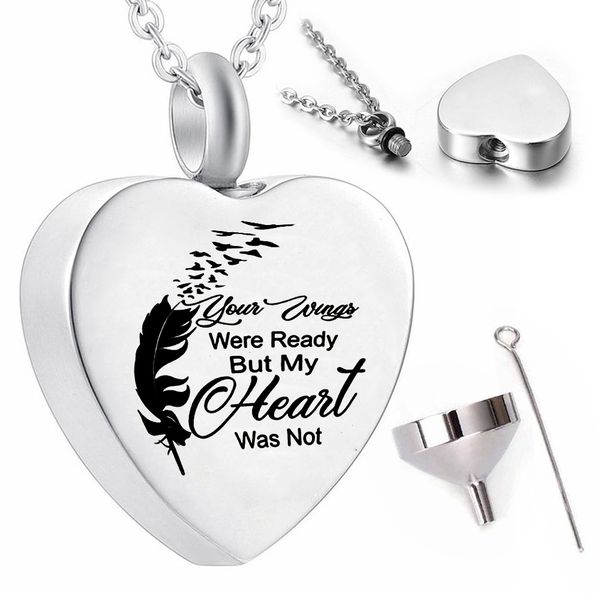 ashes urn heart pendant necklace cremation jewelry-your wings were ready but my heart was not, Silver
ashes urn heart pendant necklace cremation jewelry-your wings were ready but my heart was not, Silver
