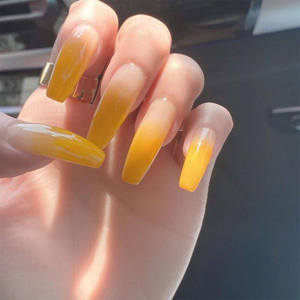 false nails 24pcs gradient yellow fake full cover glue diy manicure nail art tools, Red;gold
false nails 24pcs gradient yellow fake full cover glue diy manicure nail art tools, Red;gold
