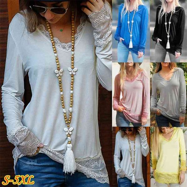 women t-shirt ruffles lace v-neck long sleeve loose female spring autumn elegant ladies casual classic clothing 210522, White
women t-shirt ruffles lace v-neck long sleeve loose female spring autumn elegant ladies casual classic clothing 210522, White