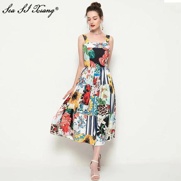 casual dresses seasixiang fashion designer summer dress women's slash neck sleeveless floral print vacation 2021, Black;gray
casual dresses seasixiang fashion designer summer dress women's slash neck sleeveless floral print vacation 2021, Black;gray