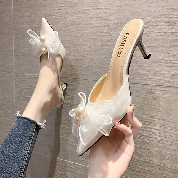 luxury dress shoes baotou semi drag women wear the summer 2021 thin heel bow sandals and pointed pearl high heels, Black
luxury dress shoes baotou semi drag women wear the summer 2021 thin heel bow sandals and pointed pearl high heels, Black