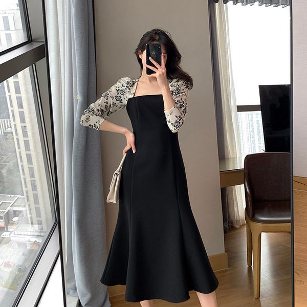 dresses spring trumpet women black elegant patchwork party female casual french retro summer radq, Black;gray
dresses spring trumpet women black elegant patchwork party female casual french retro summer radq, Black;gray