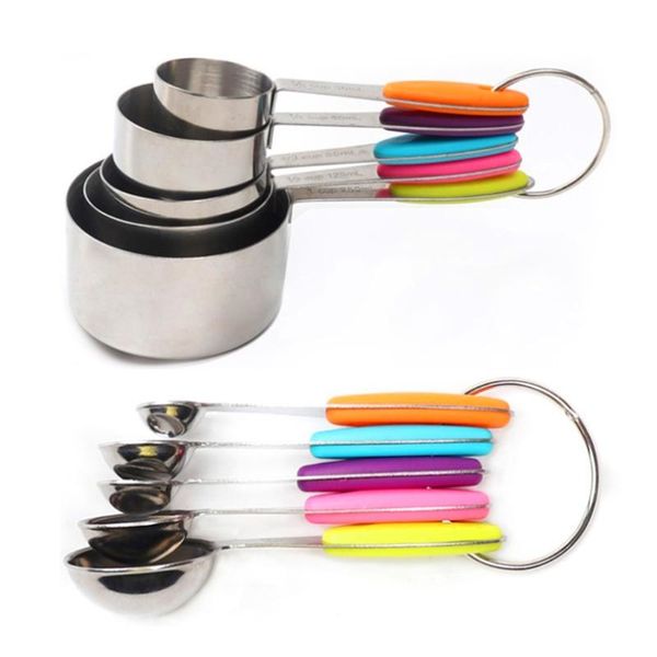 spoons 10pcs stainless steel measuring cups and set with scale colorful thickened non-slip handle metal ring for kitchen
spoons 10pcs stainless steel measuring cups and set with scale colorful thickened non-slip handle metal ring for kitchen