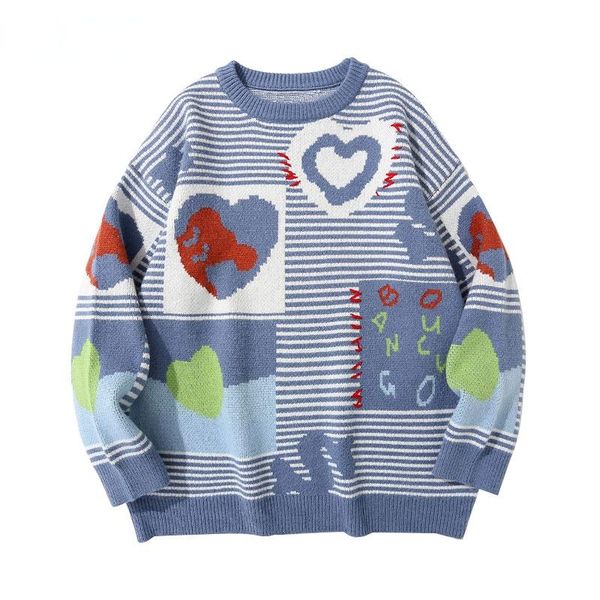 men's sweaters 2021 harajuku streetwear heart stripes knitted jumpers sweater hip hop fashion casual knitwear pullover, White;black
men's sweaters 2021 harajuku streetwear heart stripes knitted jumpers sweater hip hop fashion casual knitwear pullover, White;black