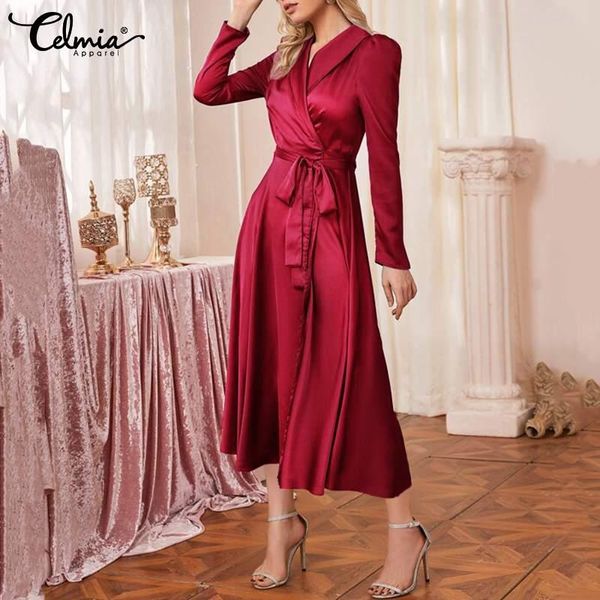 casual dresses women stylish long shirt dress celmia 2021 elegant party satin sleeve midi vestidos v-neck bandage robe longue, Black;gray
casual dresses women stylish long shirt dress celmia 2021 elegant party satin sleeve midi vestidos v-neck bandage robe longue, Black;gray