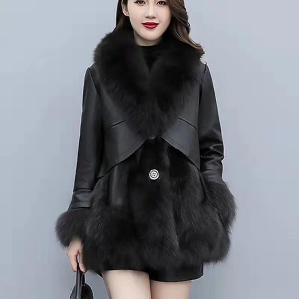 women's fur & faux arrival women coats winter jacket coat woman pu leather splice parka luxurious collar, Black
women's fur & faux arrival women coats winter jacket coat woman pu leather splice parka luxurious collar, Black