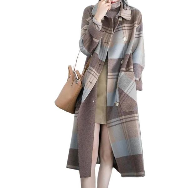 women's wool & blends 2021 autumn winter coat women plaid office lady double breasted long coats casual warm jacket outerwear, Black
women's wool & blends 2021 autumn winter coat women plaid office lady double breasted long coats casual warm jacket outerwear, Black