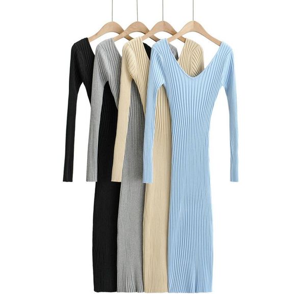 casual dresses fall vintage knitted dress women midi sweater v neck bodycon ribbed solid long sleeve, Black;gray
casual dresses fall vintage knitted dress women midi sweater v neck bodycon ribbed solid long sleeve, Black;gray