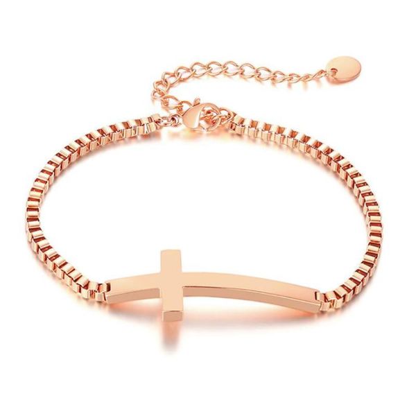 link, chain stainless steel rose gold transverse cross delicate women fashion bracelet bangle with box for him, Black
link, chain stainless steel rose gold transverse cross delicate women fashion bracelet bangle with box for him, Black