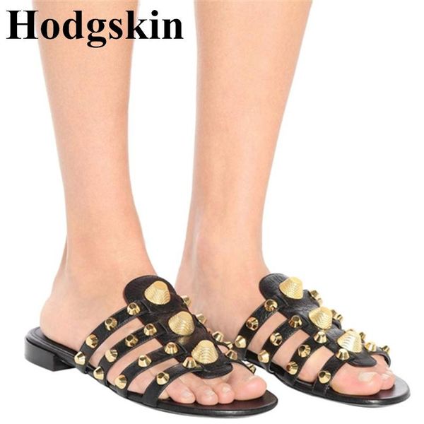 slippers luxury gold metal studded summer flat women leather outdoor mules flip flop slides beach shoes women's, Black
slippers luxury gold metal studded summer flat women leather outdoor mules flip flop slides beach shoes women's, Black