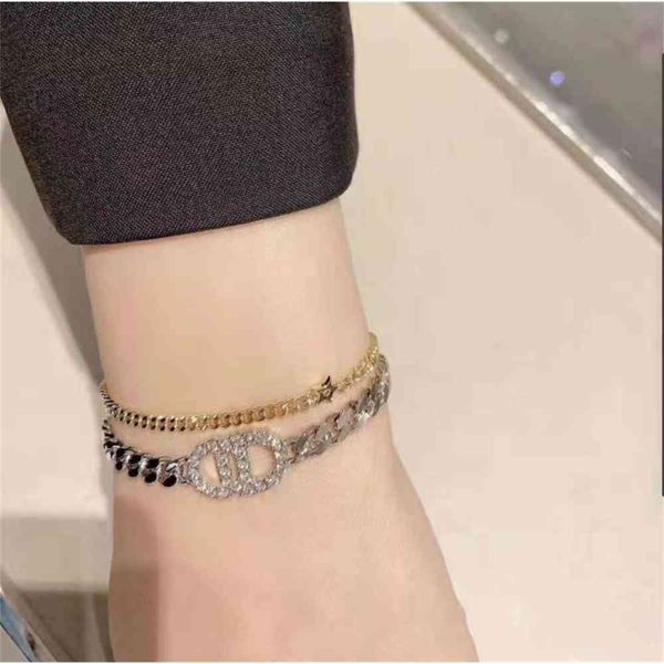 special offer 2021 luxury designer jewelry size double chain letter set zircon temperament five pointed star multi element fashion bracelet, White 
special offer 2021 luxury designer jewelry size double chain letter set zircon temperament five pointed star multi element fashion bracelet, White